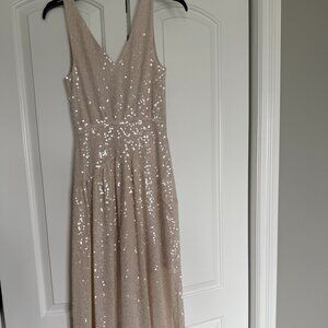 Express XS Sequin Formal Wedding Cream dress